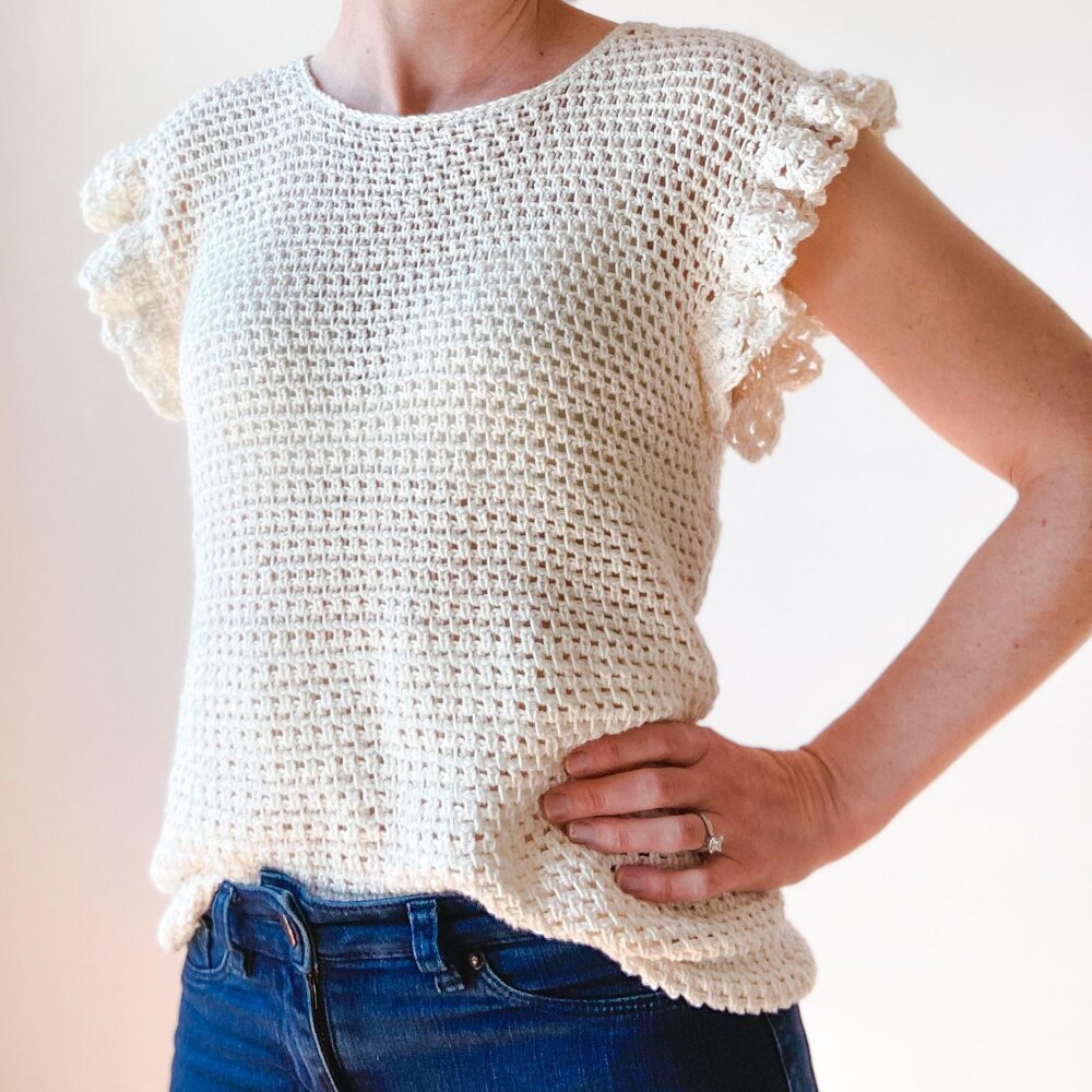 トップス Crochet frill knit tops Crochet Knit Ruffle Top