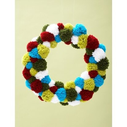 Colorful Pompom Wreath in Bernat Softee Chunky - Downloadable PDF
