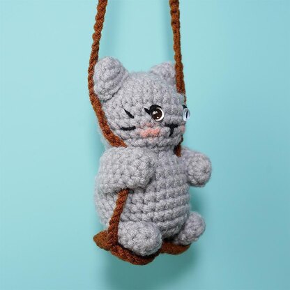 Swinging Gray Cat Car Hanging