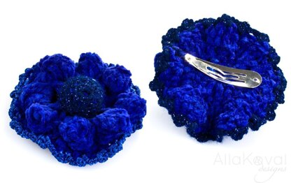 Royal Blue. Genia Crocheted Scarf & Flower Pins