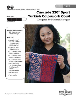 Cascade 220 Sport Turkish Colorwork Cowl in Cascade Yarns - DK662 - Downloadable PDF