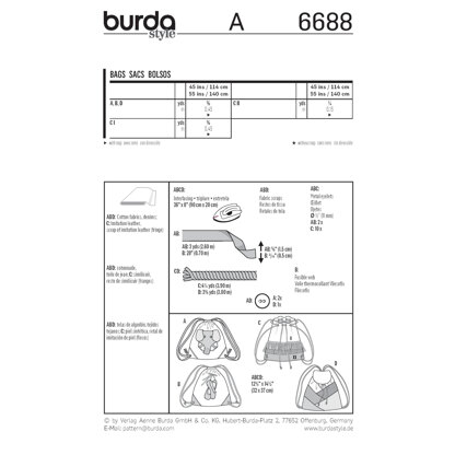 Burda Bags Sewing Pattern B6688 - Paper Pattern, Size ONE SIZE