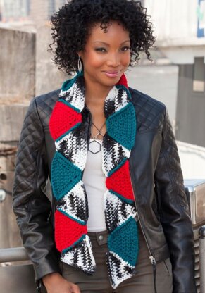 Geometric Triangles Scarf in Red Heart Super Saver Economy Prints - LW2857