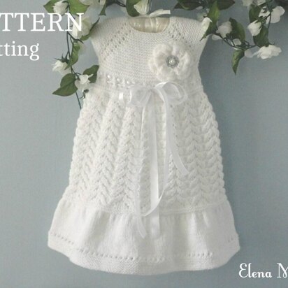 Knitting PATTERN Baby Dress Baptism Knitted Flower