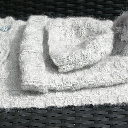 Hat and cocoon set in basket weave, with scarf - knitting pattern
