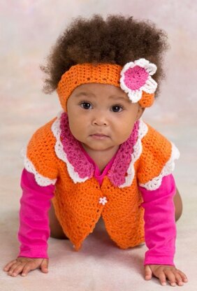 Flower Petal Sweater & Headband in Red Heart Anne Geddes Baby - LW3506