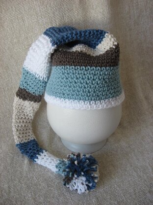 Striped Long Tail Pom Pom Hat