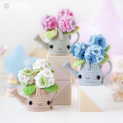 Crochet Flower Pattern Amigurumi Hydrangea in Watering Can Kawaii Amigurumi Pattern by AradiyaToys (Olka Novytska) flowers in pots ebook tutorial PDF file