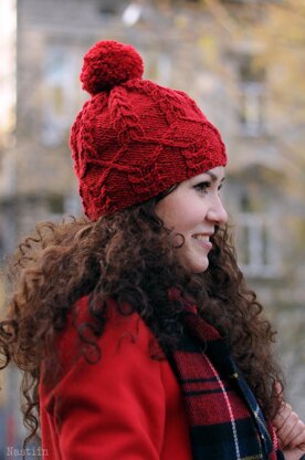 Valerie cable knit pompom hat