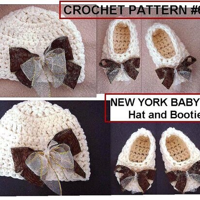 696 NEW YORK BABY, Crochet Hat and Booties set