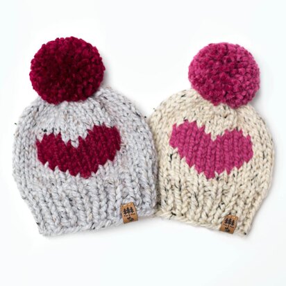 Chunky Pompom Heart Hat Winter Child Women Baby