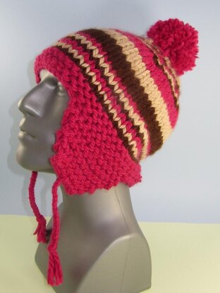 Superchunky Stripe Peruvian Bobble Trapper Hat