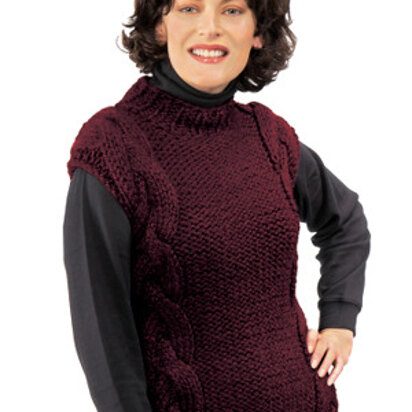 Knitted Sleeveless Cabled Mock Turtleneck in Lion Brand Wool-Ease Thick & Quick - 1163AD
