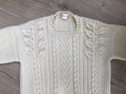 Aran Sweater with Leaf Embellishments