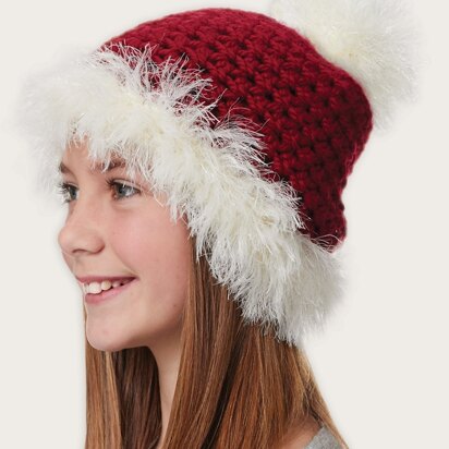 Fur Trimmed Hat in Bernat Softee Chunky Holiday