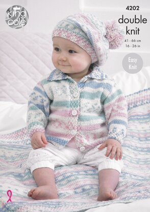Babies’ Cardigan, Blanket and Beret in King Cole Cherish DK - 4202 - Downloadable PDF