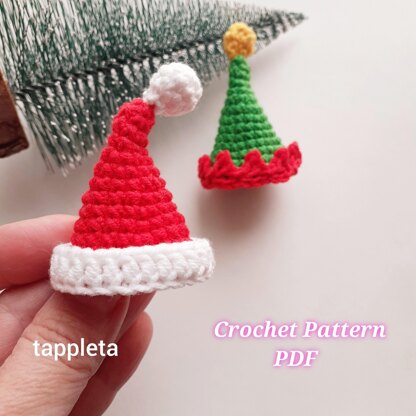 Mini Santa and Elf hats crochet pattern, Santa Claus hat ornament, crochet pattern Elf hat, Christmas tree ornament crochet mini hat garland