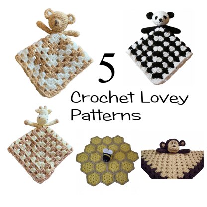 5 Lovey Crochet Patterns, Bears, Giraffe, Monkey and Bee