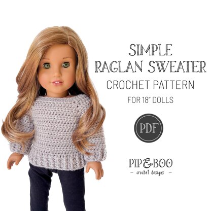 Simple Crochet Raglan Sweater for 18" Dolls