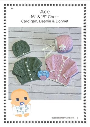Ace Baby Cardigan, Hat & Bonnet 0-6mths