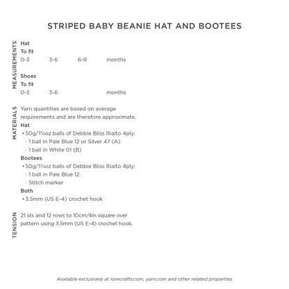 Debbie Bliss Striped Baby Beanie Hat and Bootees Set PDF