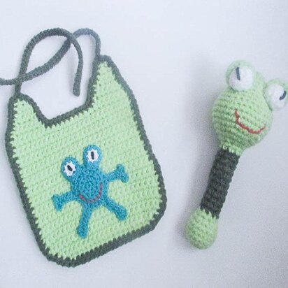 Frog Baby Bib and Rattle