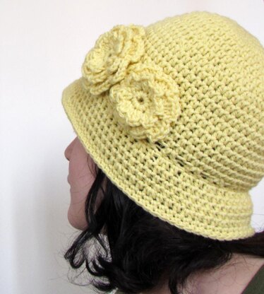 Cloche Hat with Two Flowers 