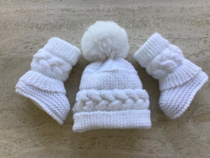 Baby Girl Booties And Hat