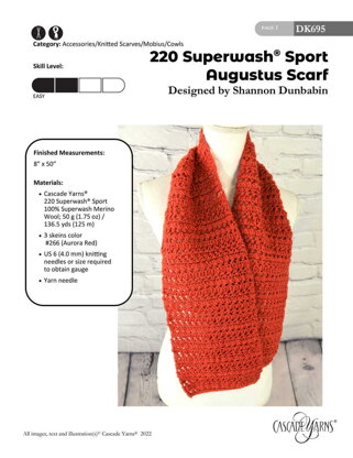 Augustus Scarf in Cascade Yarns 220 Superwash Sport - DK695 - Downloadable PDF