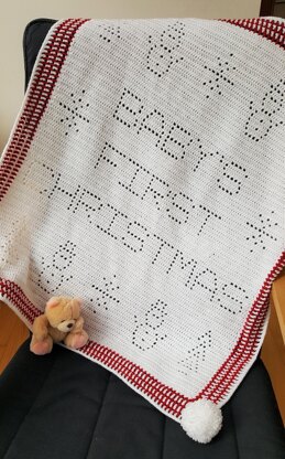 Babys First Christmas Filet Blanket