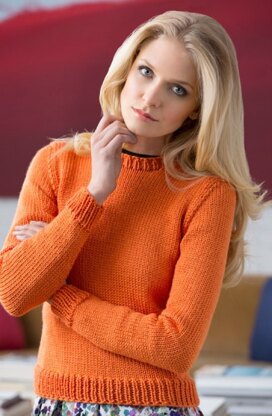 Knit Crew Sweater in Red Heart Soft Solids - LW4109