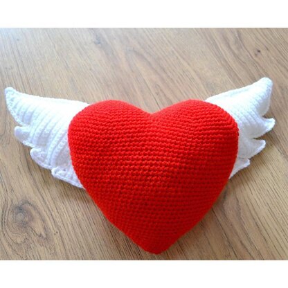 Winged Heart. Decorative Cushion. Valentine Crochet Heart. Angel Wings. Love Heart