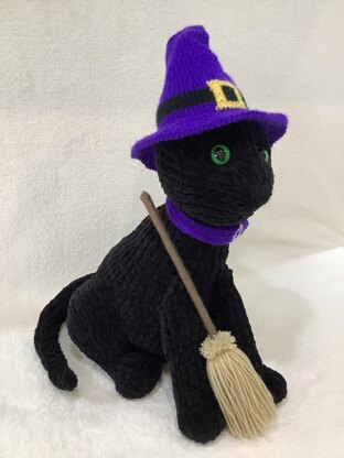 Halloween Black Cat and Broom
