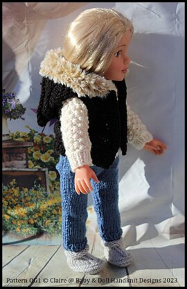 Knitting Pattern OG1 Jeggings, Sweater, Bodywarmer & Boots to fit 18 inch Fashion Doll