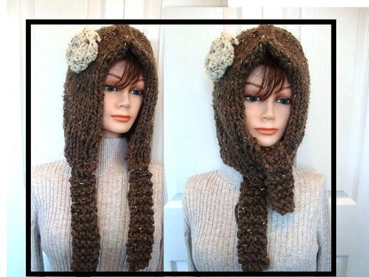 508 Pixie Hood Hat with ties, knitting pattern