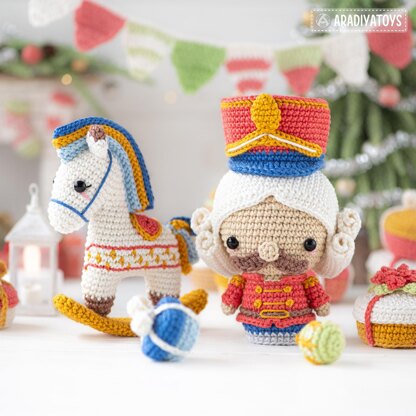 7-in-1 nutcracker crochet pattern Christmas decor amigurumi tutorial rocking horse DIY ornament Christmas tree digital PDF file by AradiyaToys (Olka Novytska)