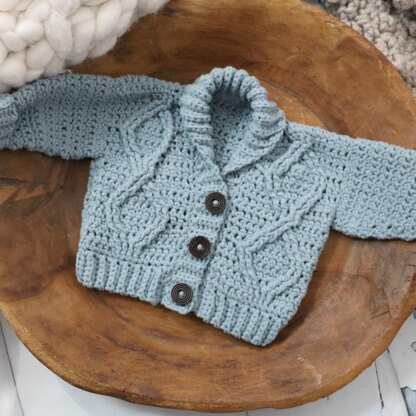 Modern Baby Cabled Cardigan Crochet pattern by MJsOffTheHook | LoveCrafts