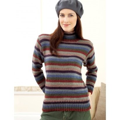 Striped Turtleneck Sweaters in Bernat Satin - 439 - Downloadable PDF