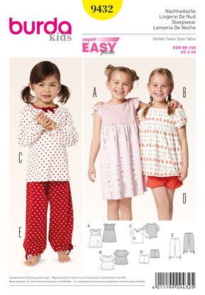Burda Style B9432 Girls Pyjama Sewing Pattern