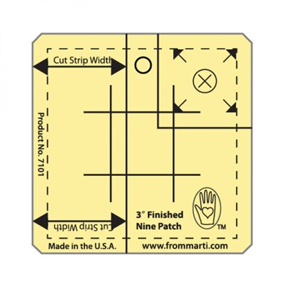 Marti Michell 3in Nine Patch Ruler Amber Acrylic Etch Quilting Template