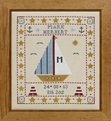 Historical Sampler Company Sail Boat Birth Sampler - Downloadable PDF