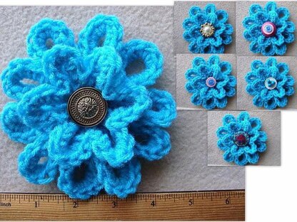 692 CROCHET FLOWER, turquoise loopy flower