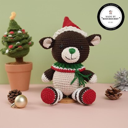 Green Nose Teddy Bear In Christmas Hat Plush Toy Crochet Pattern