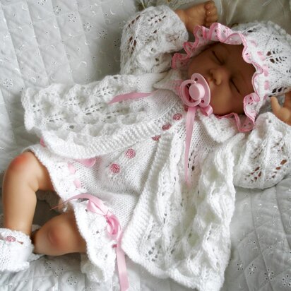 Knitting pattern Baby Doll Matinee Coat, Shorts, Bonnet & Mary jane Shoes