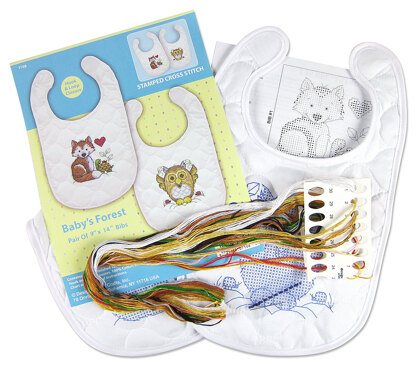Design Works Baby's Forest Bibs Cross Stitch Kit - 9 x 14 - Set of 2 Bibs