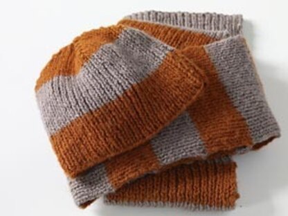 Smoky Stripes Beanie Hat and Scarf in Lion Brand Jiffy - 70064