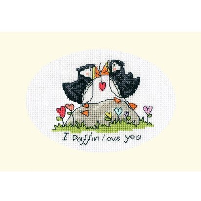 Bothy Threads I Puffin Love You Cross Stitch Kit - 13 x 9cm oval