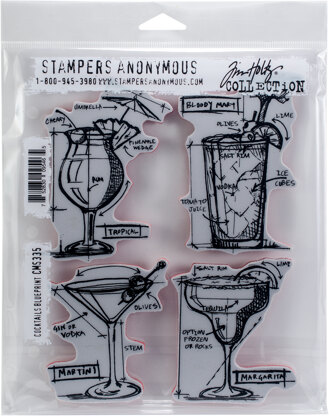 Stampers Anonymous Tim Holtz Cling Stamps 7"X8.5" - Cocktails Blueprint