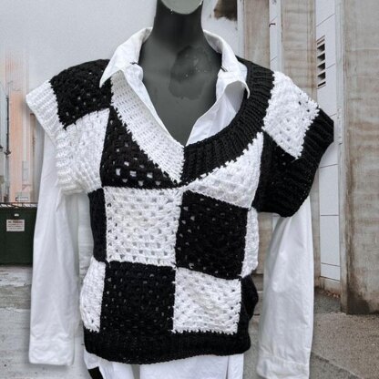 Wednesday Chessboard Crochet Vest