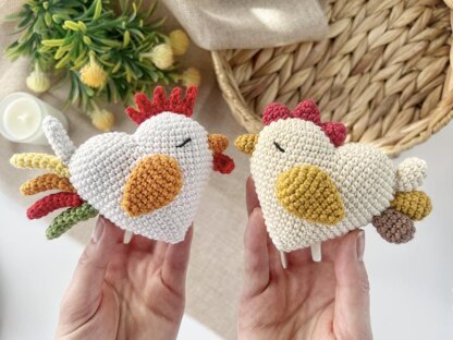 Crochet chicken and rooster toy Amigurumi pattern chick Crochet ornament Easter decorations